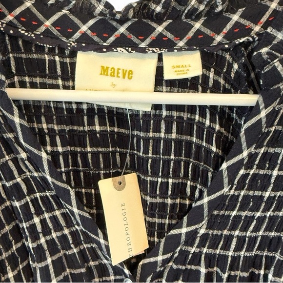 NWT Anthropologie Maeve Navy and White Sara Smocked Shirtdress - Picture 7 of 8